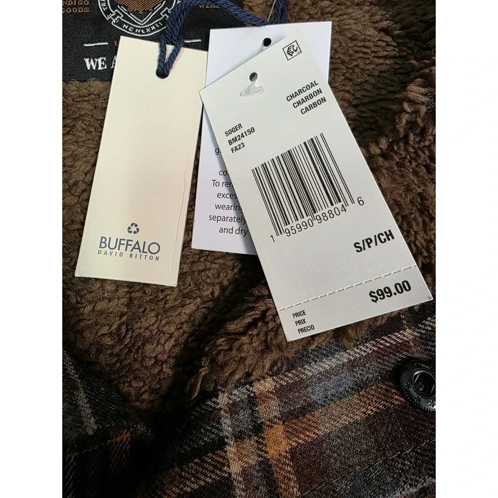 Buffalo David Bitton Mens Sherpa Lined Flannel Shirt Jacket Plaid Size S